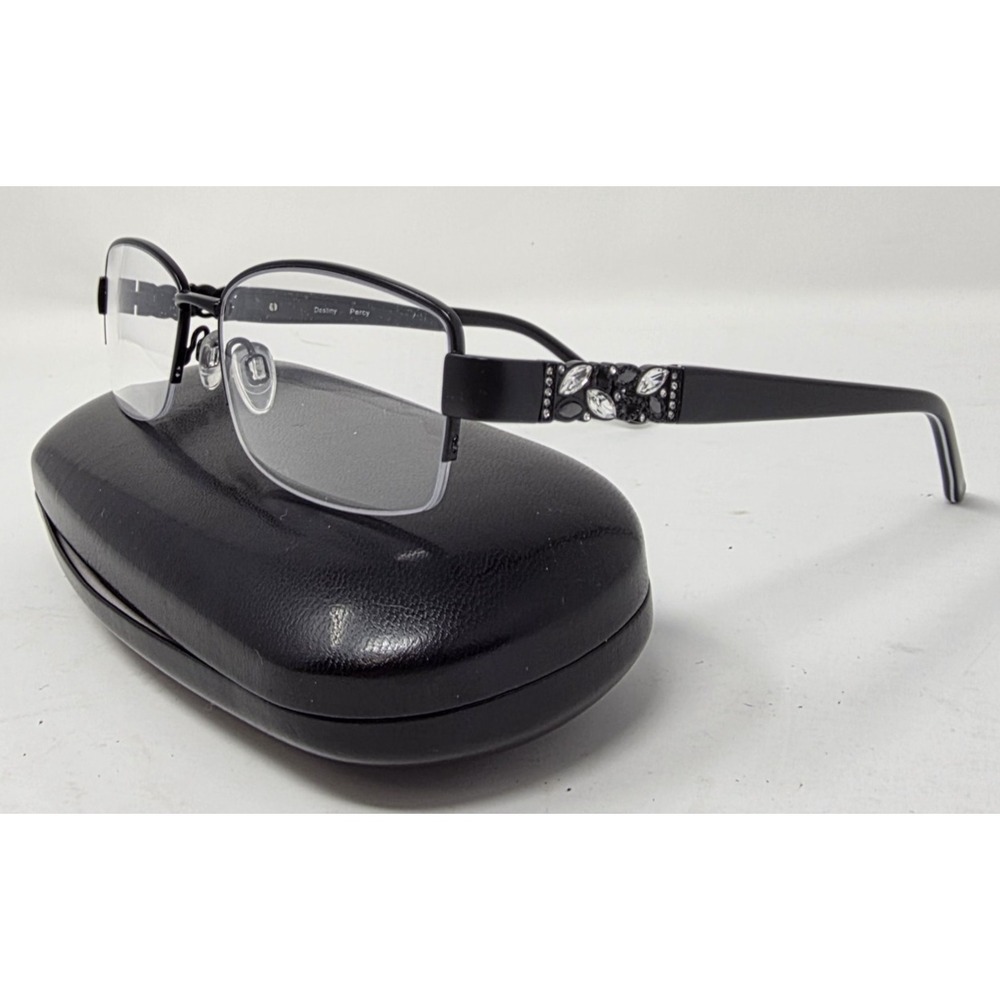 Destiny Percy Eyeglass Frames Women Black Metal Crystal Onyx 54-18-140 w Case